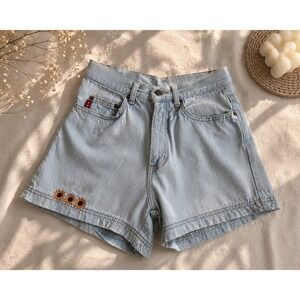 y2k sunflower embroidered light wash‎ denim shorts vintage Lei denim
